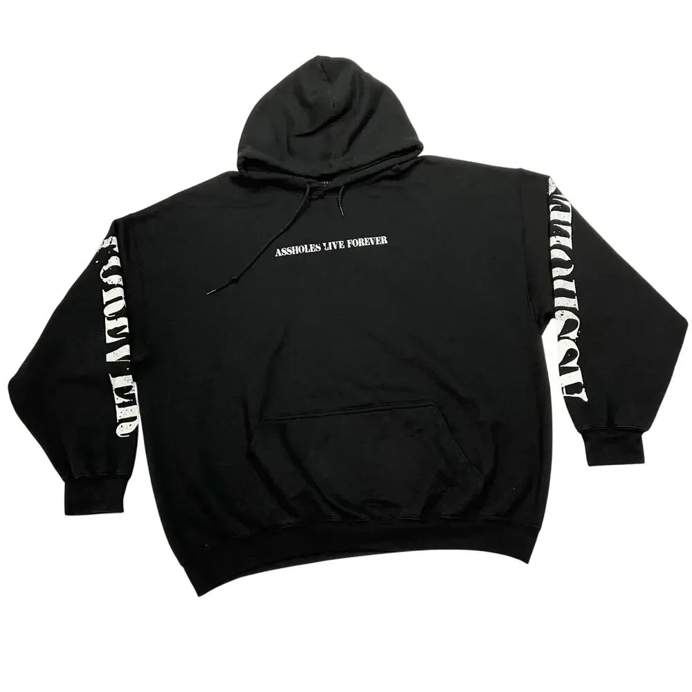As*holes Live Forever Hoodie Mens 2XL Black Skull Sweatshirt Linda Finegold